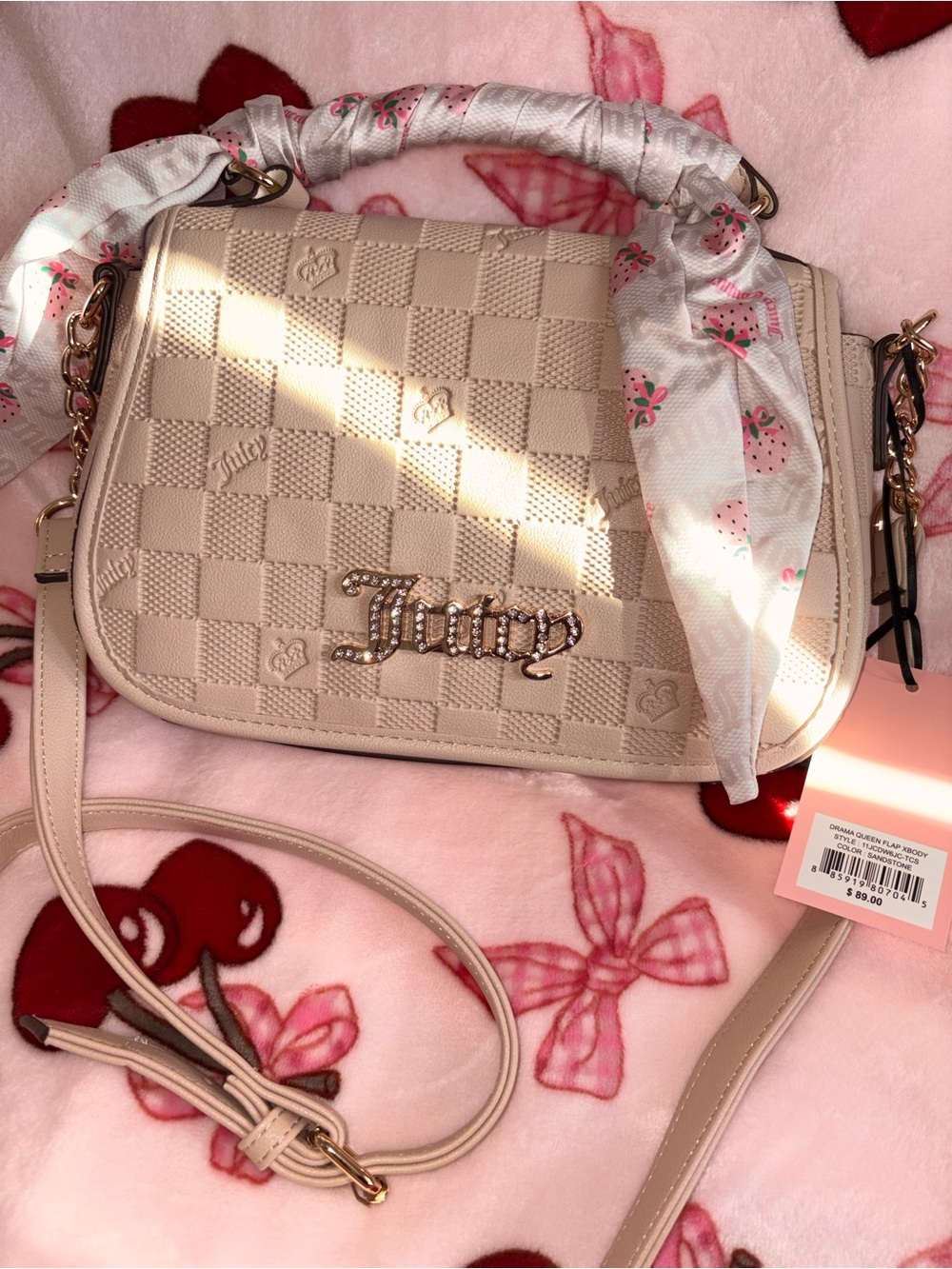 Juicy Couture Cream Checker Plaque Crossbody Bag